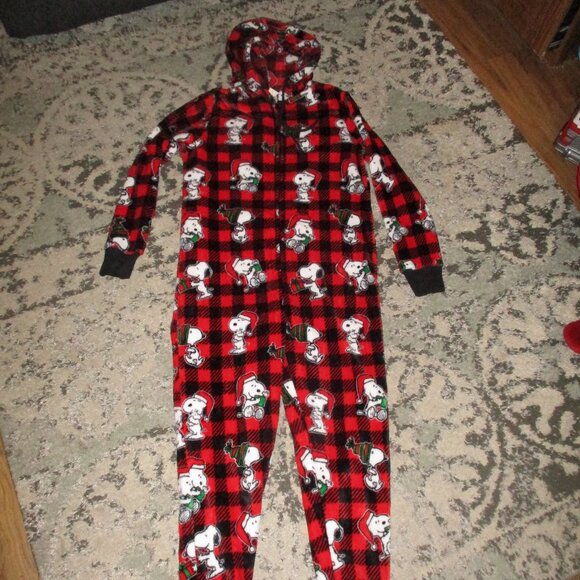 Munki Munki Peanuts “ Snoopy” Hooded Christmas 🤶 🎅🎄🥗🦌🎁 Onsie  M - Picture 1 of 4